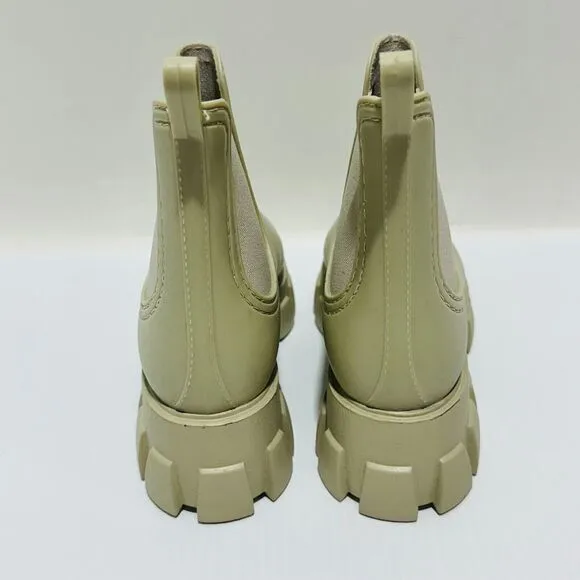 Jeffrey Campbell Pleu Womens 7M Rain Boots Cream Platform Chelsea Waterproof NIB