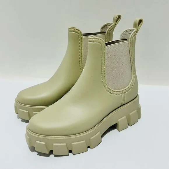Jeffrey Campbell Pleu Womens 7M Rain Boots Cream Platform Chelsea Waterproof NIB