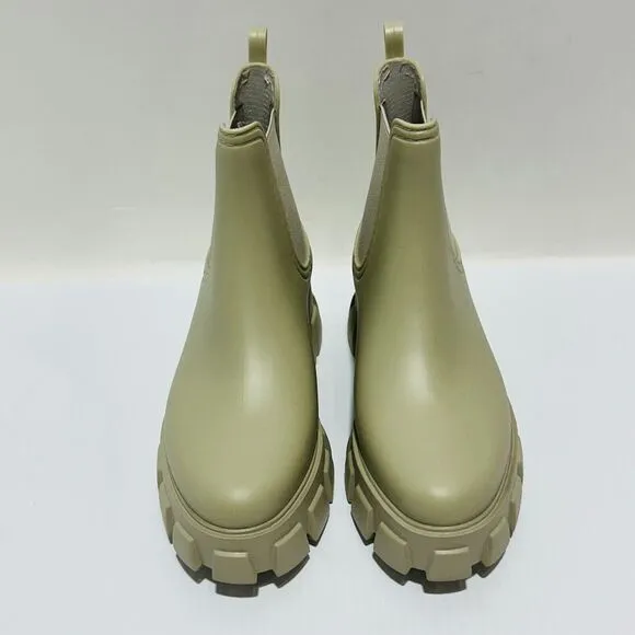 Jeffrey Campbell Pleu Womens 7M Rain Boots Cream Platform Chelsea Waterproof NIB