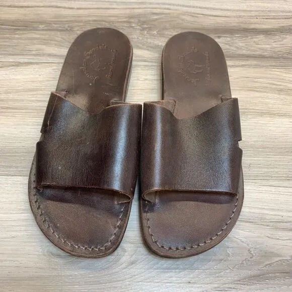 Jerusalem The Good Shepherd Leather Slide Sandals Men 40 US 7 Womens 9 Hand Made