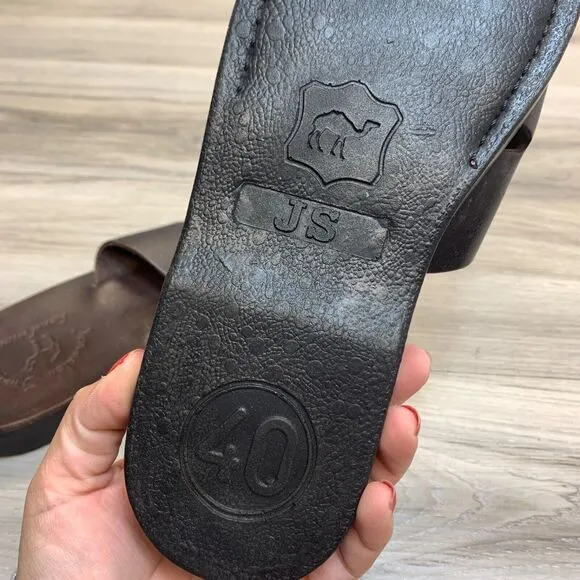 Jerusalem The Good Shepherd Leather Slide Sandals Men 40 US 7 Womens 9 Hand Made