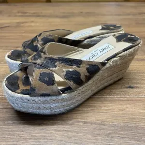 Jimmy Choo Dovina Leapord Print Platform Wedge Slide Sandals Size 35 US‎ 4.5