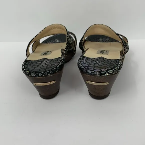Jimmy Choo Kershaw slide double strap sandal shoe clog metallic snake wood 36 6