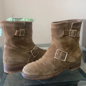 JIMMY CHOO ‘Youth’ Biker Boots Tan ‘Whiskey’ Suede Leather Flat