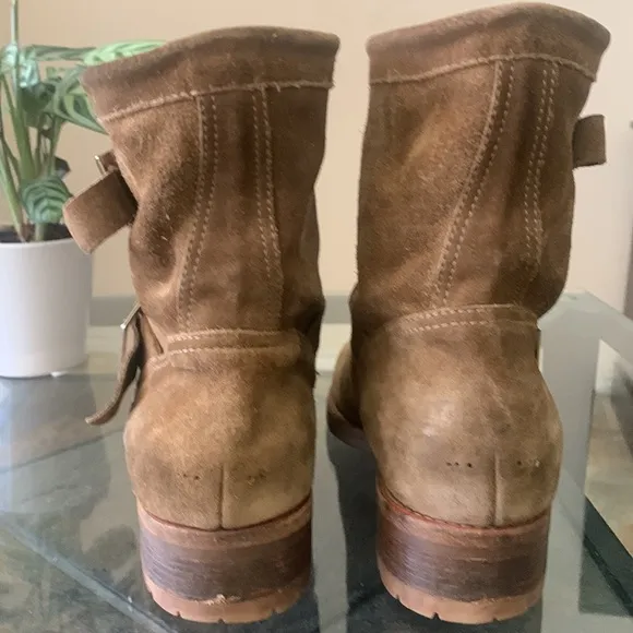 JIMMY CHOO ‘Youth’ Biker Boots Tan ‘Whiskey’ Suede Leather Flat