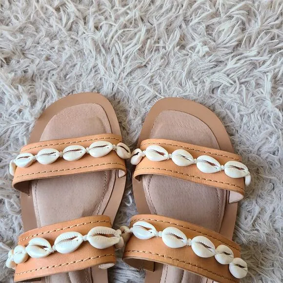 J.Jill Leather Slide Sandals With Seashells Women's Size 8.5