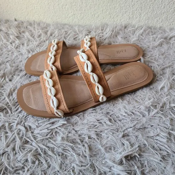 J.Jill Leather Slide Sandals With Seashells Women's Size 8.5