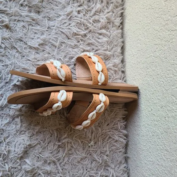J.Jill Leather Slide Sandals With Seashells Women's Size 8.5