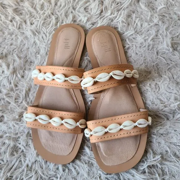 J.Jill Leather Slide Sandals With Seashells Women's Size 8.5
