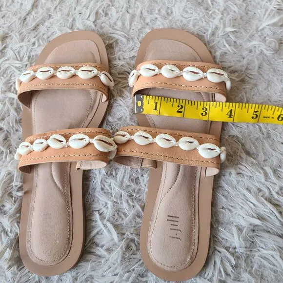 J.Jill Leather Slide Sandals With Seashells Women's Size 8.5