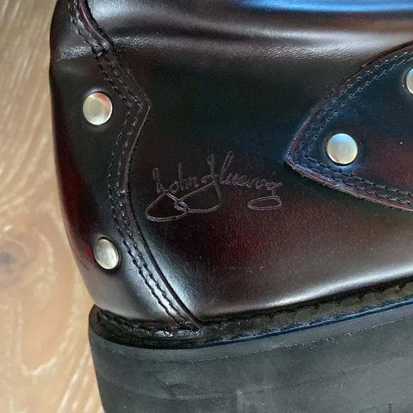 John Fluevog 7th Heaven Angels Derby combat boots burgundy rub off Mens 11 Y2K