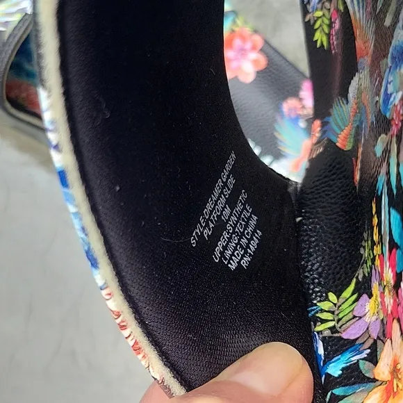 Johnny Was Dreamer Garden Platform Slide Black Floral Flip Flop Shoe New Sz.10