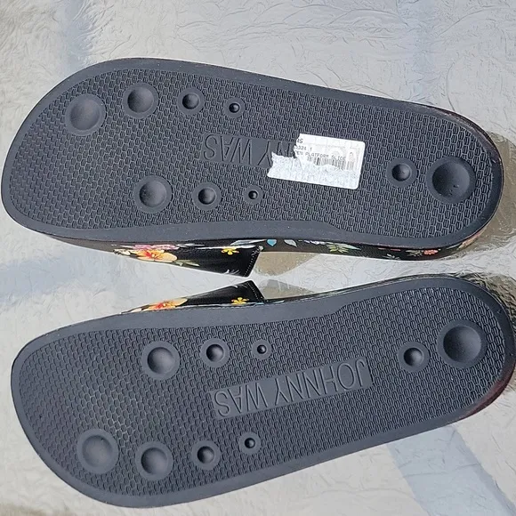 Johnny Was Dreamer Garden Platform Slide Black Floral Flip Flop Shoe New Sz.10