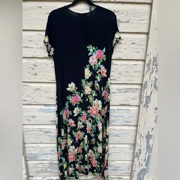 Johnny Was The Janie Favorite Cap Sleeve Floral Hawaiian Jersey Knit Maxi Dress