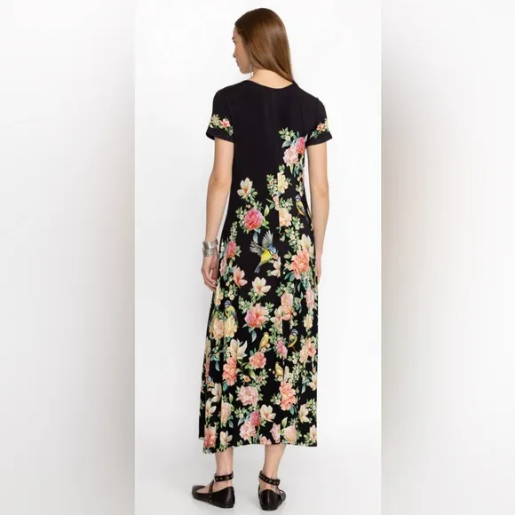 Johnny Was The Janie Favorite Cap Sleeve Floral Hawaiian Jersey Knit Maxi Dress