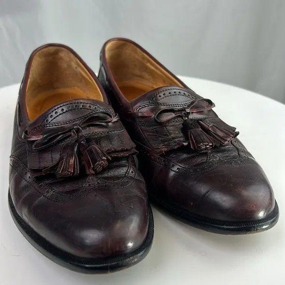 Johnston &amp; Murphy Cellini Burgundy Leather Wingtip Tassel Loafers