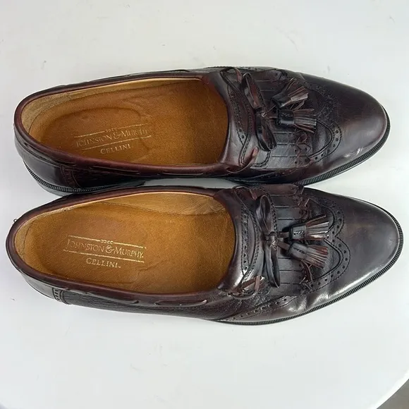 Johnston &amp; Murphy Cellini Burgundy Leather Wingtip Tassel Loafers