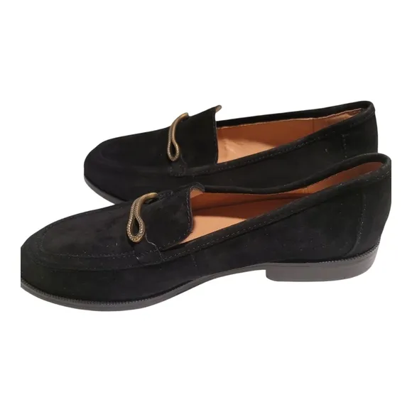 Joie Linita Black and Gold Slip-On Loafers with Textured Fabric Size 9.5