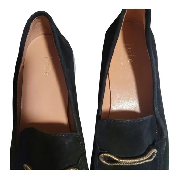 Joie Linita Black and Gold Slip-On Loafers with Textured Fabric Size 9.5