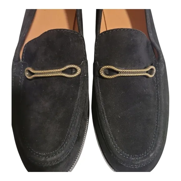 Joie Linita Black and Gold Slip-On Loafers with Textured Fabric Size 9.5