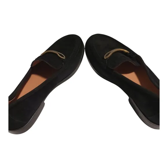 Joie Linita Black and Gold Slip-On Loafers with Textured Fabric Size 9.5