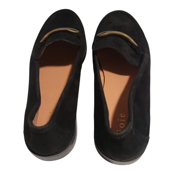 Joie Linita Black and Gold Slip-On Loafers with Textured Fabric Size 9.5