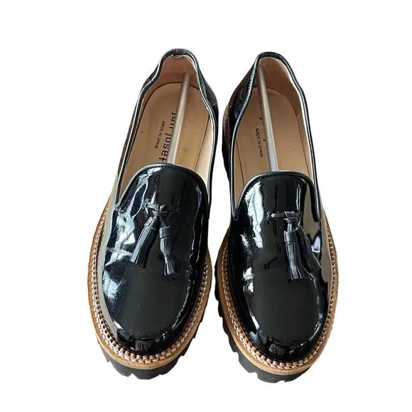 Jon Josef Black Patent Leather Gogo Heeled Loafers Shoes Size 36 6