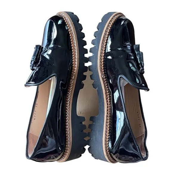 Jon Josef Black Patent Leather Gogo Heeled Loafers Shoes Size 36 6