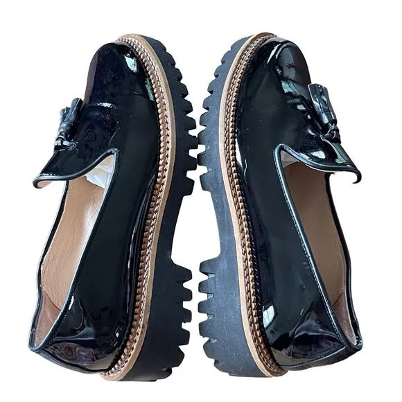 Jon Josef Black Patent Leather Gogo Heeled Loafers Shoes Size 36 6
