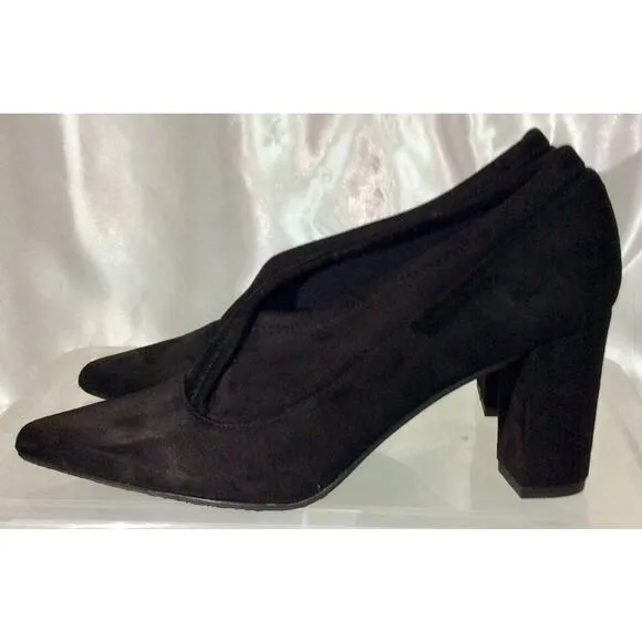 JON‎ JOSEF Black Velvet &amp; Suede Leather Heels Loafers Shoes Women's 10M