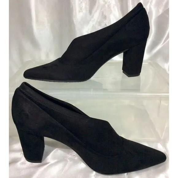 JON‎ JOSEF Black Velvet &amp; Suede Leather Heels Loafers Shoes Women's 10M