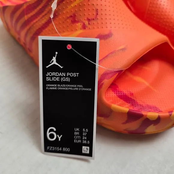 Jordan Big Kids Post Slide GS Sandals Size 6Y Orange Blaze Peel FZ3154-800 Nike