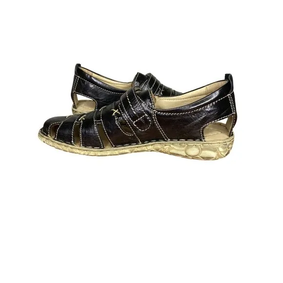 Josef Seibel Black Leather Sandals Adjustable Strap Comfort Size 37/6 Padded