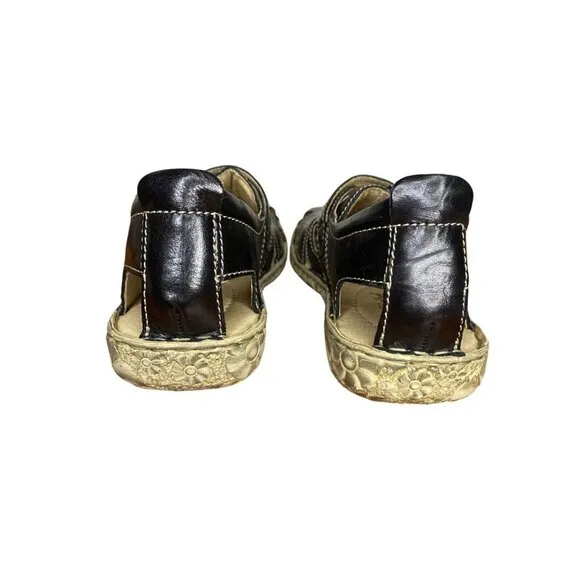 Josef Seibel Black Leather Sandals Adjustable Strap Comfort Size 37/6 Padded