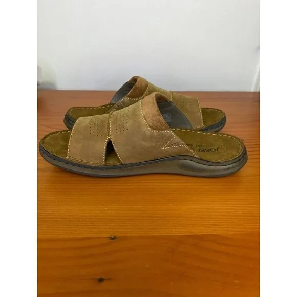 Josef Seibel Maverick 24 Leather Comfort Slides Brown Size 42 / 8.5-9