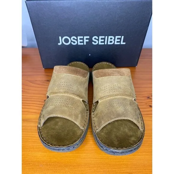 Josef Seibel Maverick 24 Leather Comfort Slides Brown Size 42 / 8.5-9
