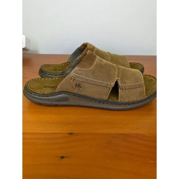 Josef Seibel Maverick 24 Leather Comfort Slides Brown Size 42 / 8.5-9