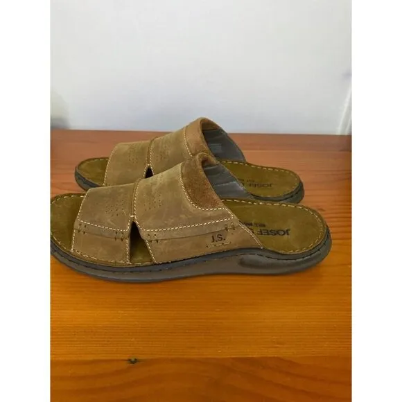 Josef Seibel Maverick 24 Leather Comfort Slides Brown Size 42 / 8.5-9