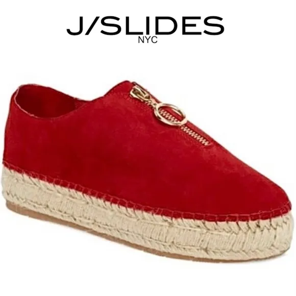 J/Slides Ryan Red Suede Zip Up Espadrilles Loafers