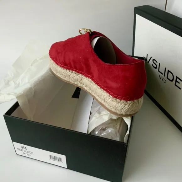 J/Slides Ryan Red Suede Zip Up Espadrilles Loafers