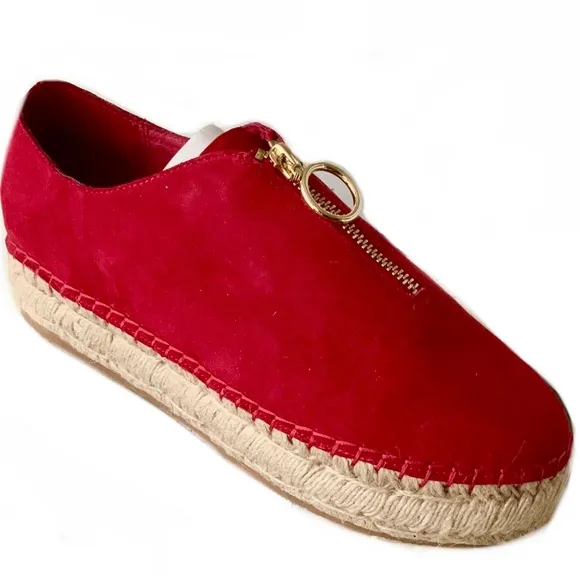J/Slides Ryan Red Suede Zip Up Espadrilles Loafers