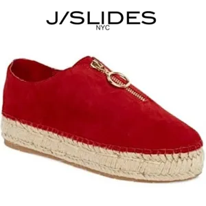 J/Slides Ryan Red Suede Zip Up Espadrilles Loafers