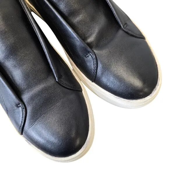 J/SLIDES Women's 7.5 Black Leather Casual Slip On Sneakers