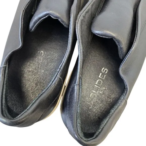 J/SLIDES Women's 7.5 Black Leather Casual Slip On Sneakers