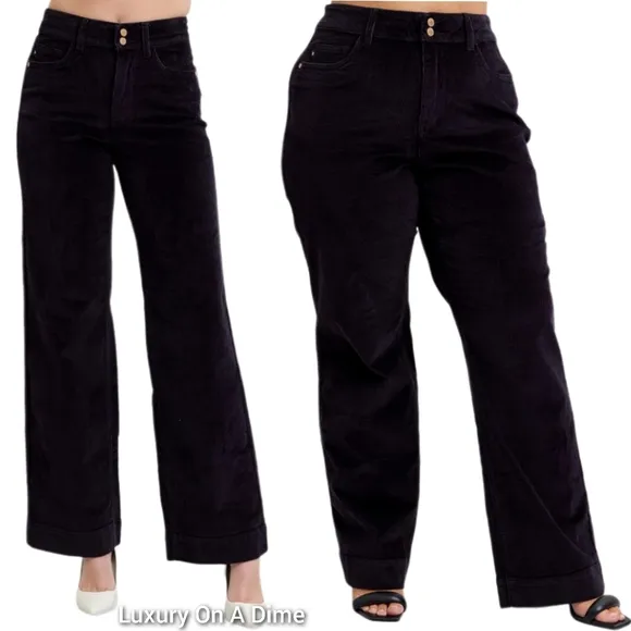Judy Blue High-Rise Corduroy Double Button Pants Relaxed Boyfriend Wide Leg