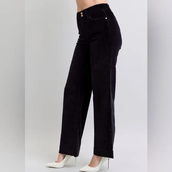 Judy Blue High-Rise Corduroy Double Button Pants Relaxed Boyfriend Wide Leg