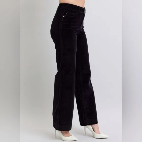Judy Blue High-Rise Corduroy Double Button Pants Relaxed Boyfriend Wide Leg