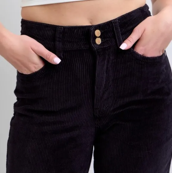 Judy Blue High-Rise Corduroy Double Button Pants Relaxed Boyfriend Wide Leg
