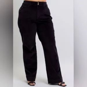 Judy Blue High-Rise Corduroy Double Button Pants Relaxed Boyfriend Wide Leg