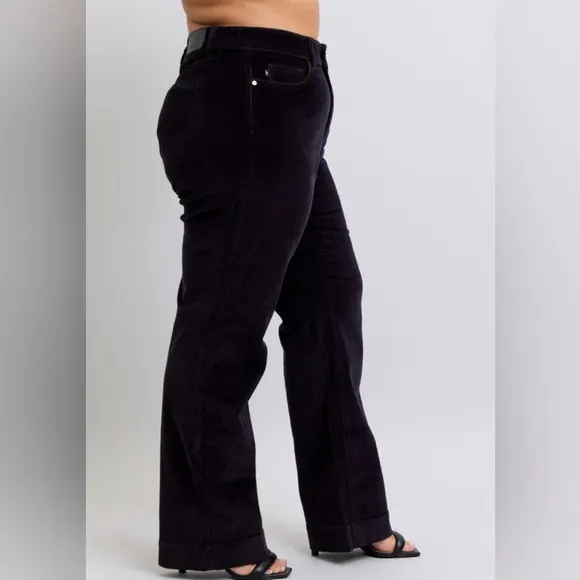 Judy Blue High-Rise Corduroy Double Button Pants Relaxed Boyfriend Wide Leg